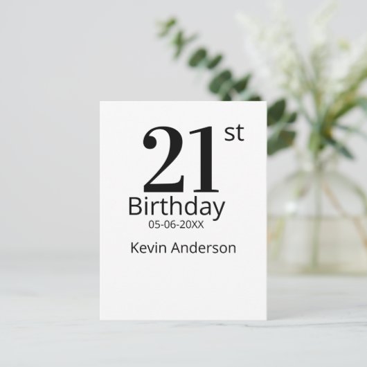 21st birthday bold letter name date simple man boy briefkaart (Staand voorkant)
