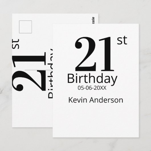 21st birthday bold letter name date simple man boy briefkaart (Voorkant / Achterkant)