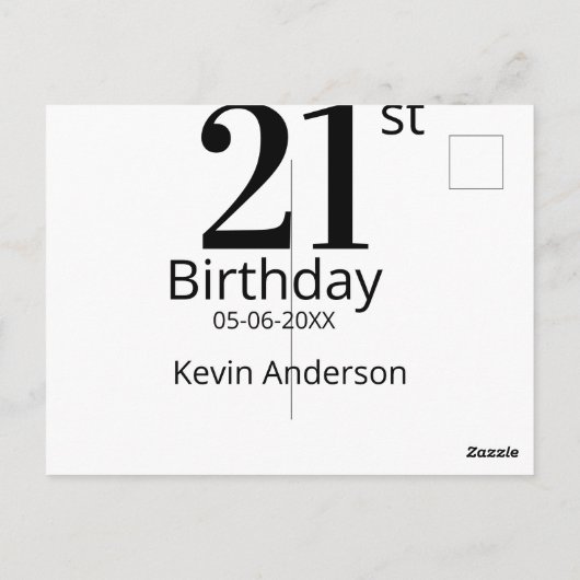 21st birthday bold letter name date simple man boy briefkaart (Achterkant)