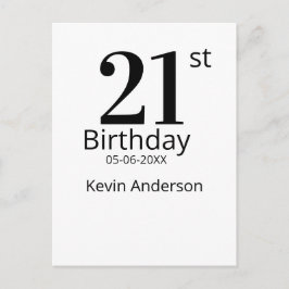 21st birthday bold letter name date simple man boy briefkaart