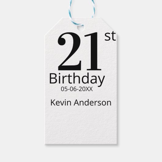 21st birthday bold letter name date simple man boy cadeaulabel (Voorkant)