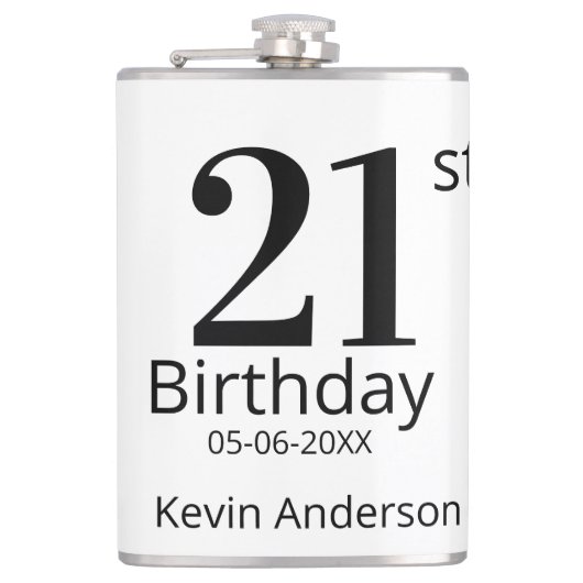21st birthday bold letter name date simple man boy heupfles (Voorkant)