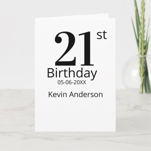 21st birthday bold letter name date simple man boy kaart (Voorkant)