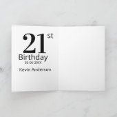 21st birthday bold letter name date simple man boy kaart (Binnen)