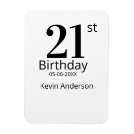 21st birthday bold letter name date simple man boy magneet