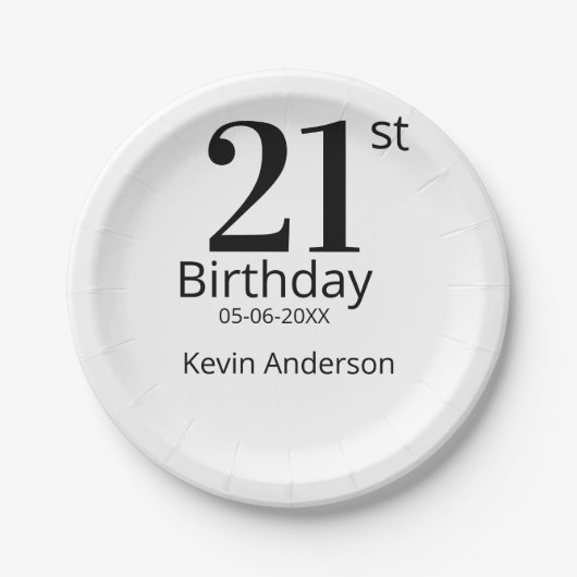 21st birthday bold letter name date simple man boy papieren bordje (Voorkant)