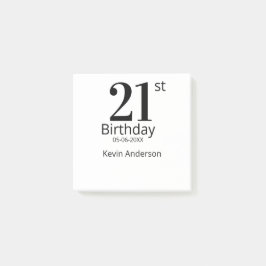 21st birthday bold letter name date simple man boy post-it® notes