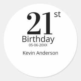 21st birthday bold letter name date simple man boy ronde sticker