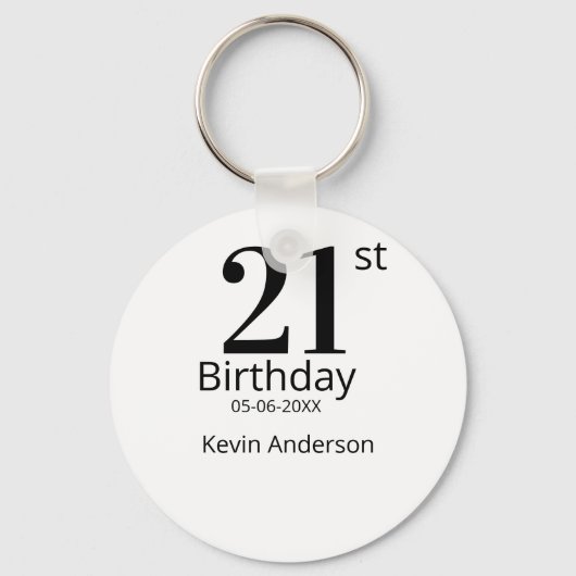 21st birthday bold letter name date simple man boy sleutelhanger (Achterkant)