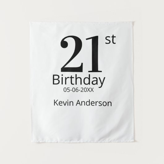 21st birthday bold letter name date simple man boy wandkleed (Voorkant)