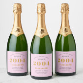 21st Birthday Born 2004 Naam toevoegen Pink Grey Sparkling Wijnetiket (Flessen)