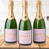 21st Birthday Born 2004 Naam toevoegen Pink Grey Sparkling Wijnetiket