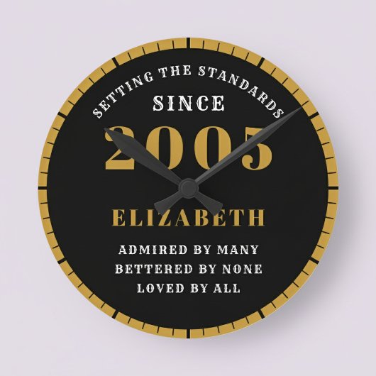 21st Birthday Born 2005 Black Gold Ronde Klok