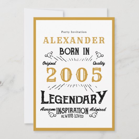 21st Birthday Born 2005 White Gold Legend Kaart (Voorkant)