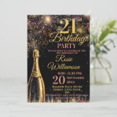 21st Birthday Bubbly Fireworks Gold Pink Kaart (Staand voorkant)