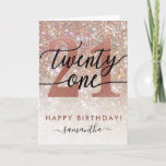 21st Birthday Chic Glitter Schaduw Kaart<br><div class="desc">Modern chic girly birthday card for 21st birthday. Design featuring champagne sparkly glitter texture,  roze gold 21 and calligraphy script twenty one.  Personalize with a name and your message.</div>