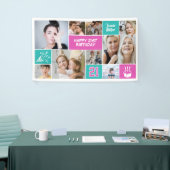 21st Birthday Custom Photo Collage Aqua Pink Spandoek (Beurs)