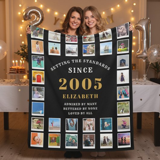 21st Birthday Family Photo Collage 32 Photographs Fleece Deken