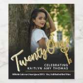21st Birthday fotoscript gouden effect 21 sleutel Wijn Etiket (Enkel label)