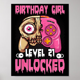 21st Birthday Girl Level 21 Ontgrendeld Videogame  Poster