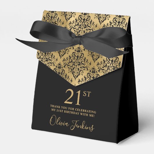21st Birthday Gold Damask Thank You Bedankdoosjes (Voorkant Zijde)