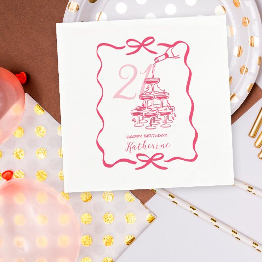 21st Birthday Hand Drawn Champagne Tower Servet