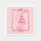 21st Birthday Hand Drawn Pink Champagne Napkins Servet (Voorkant)