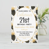 21st Birthday Invitation, Gold & Black Strawberry Kaart (Staand voorkant)