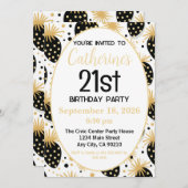 21st Birthday Invitation, Gold & Black Strawberry Kaart (Voorkant / Achterkant)