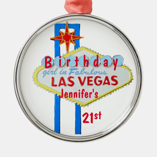 21st Birthday Las Vegas Pendant Metalen Ornament (Voorkant)