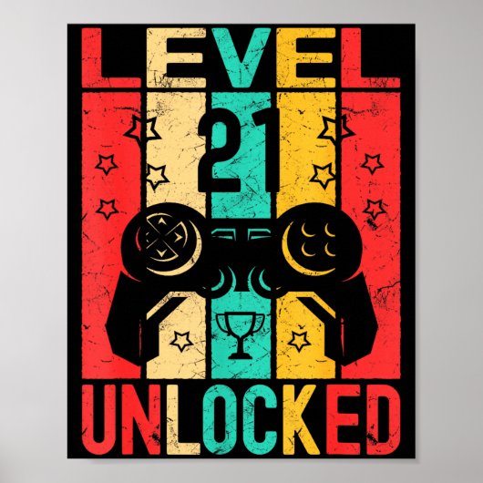 21st Birthday Level 21 Unlocked Gamer Funny Birthd Poster (Voorkant)