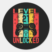 21st Birthday Level 21 Unlocked Gamer Funny Birthd Ronde Sticker (Voorkant)