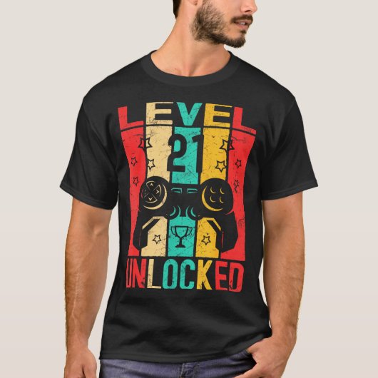 21st Birthday Level 21 Unlocked Gamer Funny Birthd T-shirt (Voorkant)