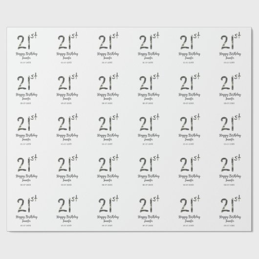 21st Birthday Naam toevoegen Datum Jaar Black sjab Cadeaupapier (Vlak)