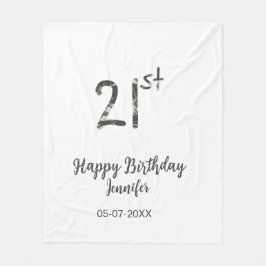 21st Birthday Naam toevoegen Datum Jaar Black sjab Fleece Deken
