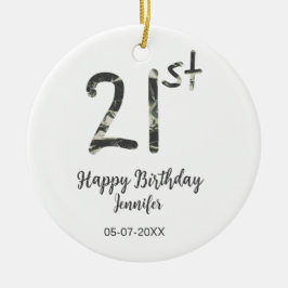 21st Birthday Naam toevoegen Datum Jaar Black sjab Keramisch Ornament