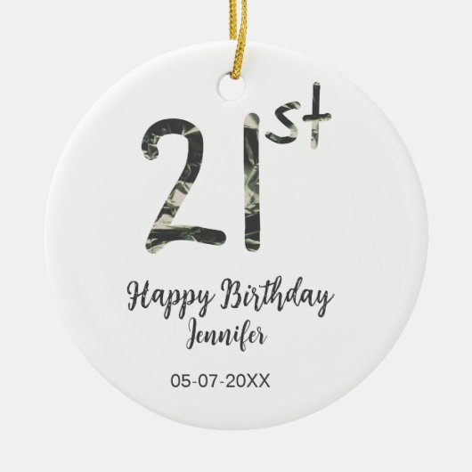 21st Birthday Naam toevoegen Datum Jaar Black sjab Keramisch Ornament (Voorkant)