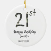 21st Birthday Naam toevoegen Datum Jaar Black sjab Keramisch Ornament (Achterkant)