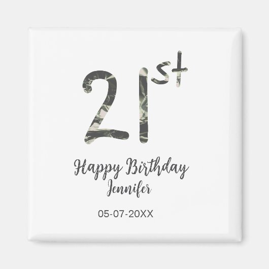 21st Birthday Naam toevoegen Datum Jaar Black sjab Magneet (Voorkant)