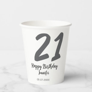 21st Birthday Naam toevoegen Datum Jaar Black sjab Papieren Bekers