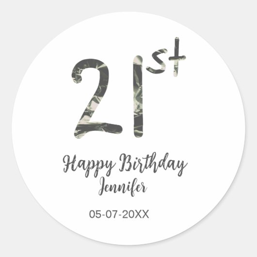 21st Birthday Naam toevoegen Datum Jaar Black sjab Ronde Sticker (Voorkant)