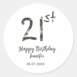 21st Birthday Naam toevoegen Datum Jaar Black sjab Ronde Sticker