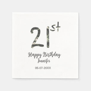 21st Birthday Naam toevoegen Datum Jaar Black sjab Servet
