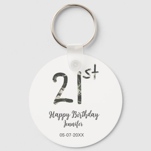 21st Birthday Naam toevoegen Datum Jaar Black sjab Sleutelhanger (Voorkant)