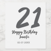 21st Birthday Naam toevoegen Datum Jaar Black sjab Wijn Etiket (Enkel label)