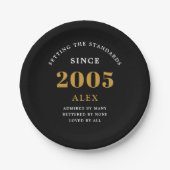 21st Birthday Name 2005 Black Gold Elegant Chic Papieren Bordje (Voorkant)