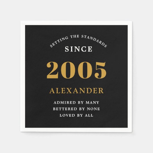 21st Birthday Name 2005 Black Gold Elegant Chic Servet (Voorkant)