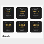 21st Birthday Name 2005 Black Gold Elegant Chic Vierkante Sticker (Vel)