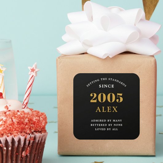 21st Birthday Name 2005 Black Gold Elegant Chic Vierkante Sticker