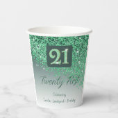 21st Birthday Party Gleaming Green Glitter Papieren Bekers (Achterkant)